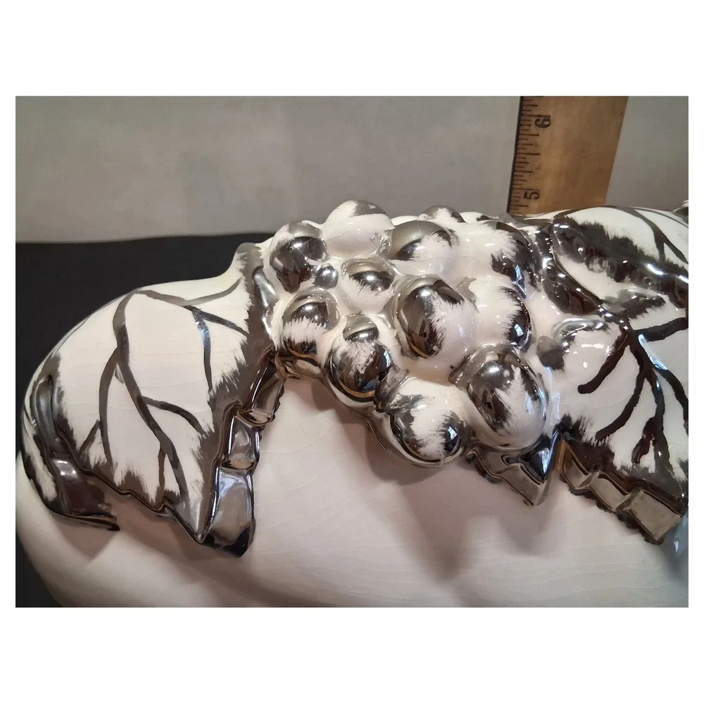 Vintage Arnels Ceramic Wall Pocket Planter Silver Metallic Grapes White 14.5in
